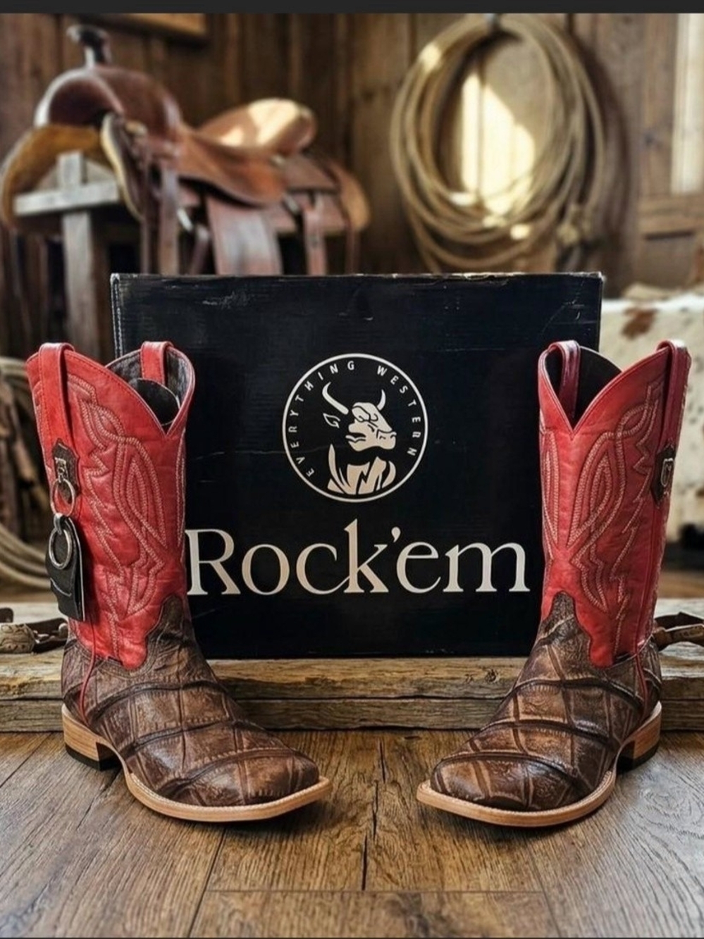 Rock'em Men's Brown & Red Western Cowboy Boots